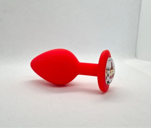 Czerwony korek analny „Mała Mi – Rebel” – silikonowy butt plug z grafiką buntowniczej Małej Mi „wyrywającej się z kartki”.